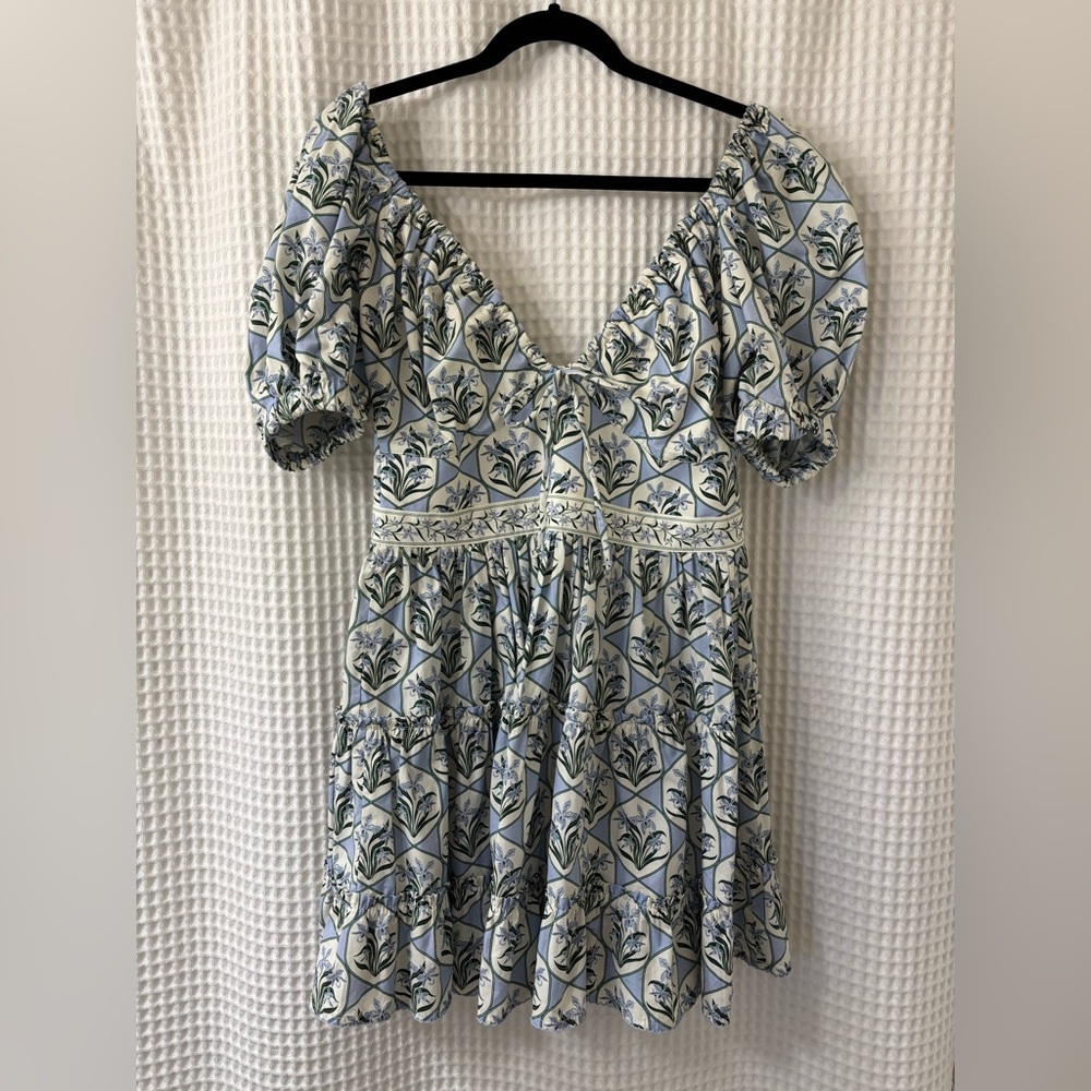 Agua by Agua Bendita Manzanilla Blue Floral Mini Dress Large Retail $410 - Picture 4 of 14